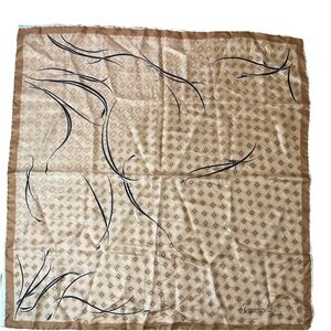 Vtg Ciriano Roma Rolled Hem Silk Scarf 30" Purse Neck Scarf Bronze Navy Abstract